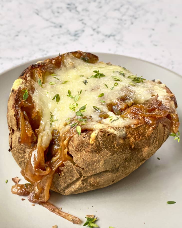 French Onion Baked Potato on plate