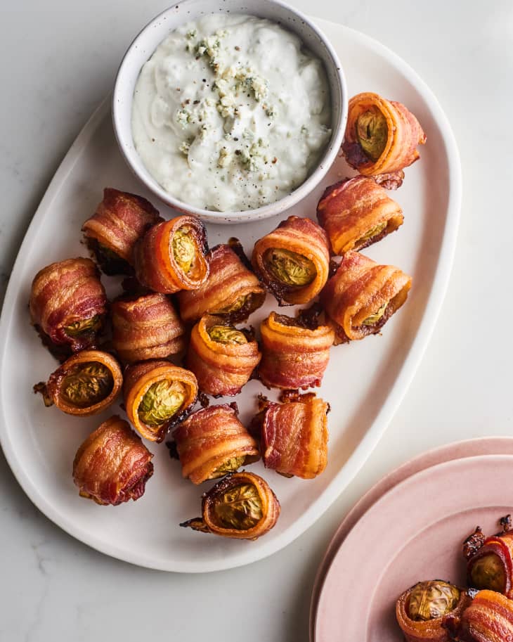 BaconWrapped Brussels Sprouts with Blue Cheese Dipping Sauce The Kitchn