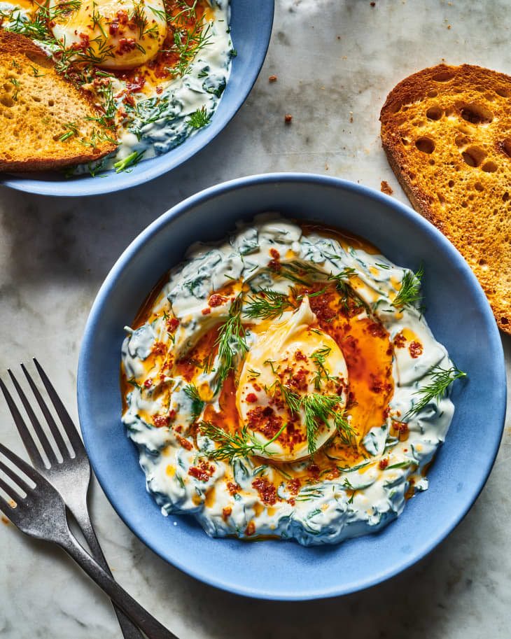 Persian Eggs Recipe (Borani Esfenaj with Poached Eggs and Aleppo Butter