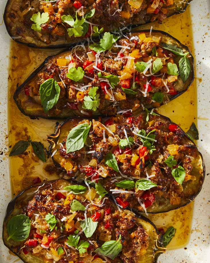 SausageandPeppers Stuffed Eggplant Recipe The Kitchn