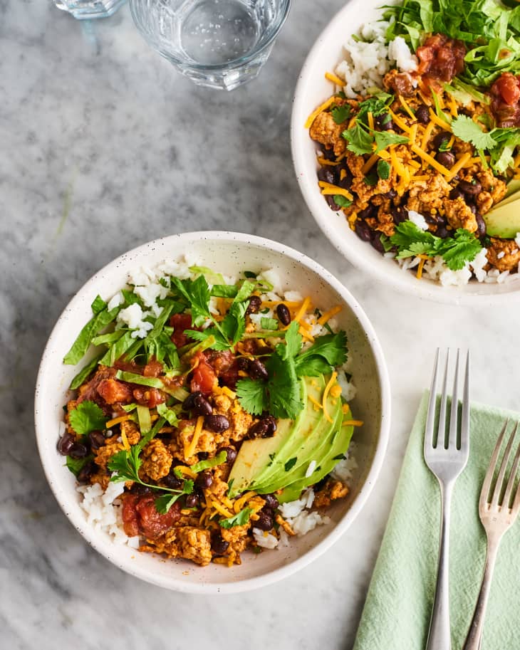 Turkey Burrito Bowls with CilantroLime Rice Recipe The Kitchn