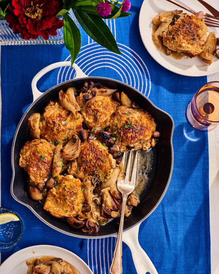 Mustard and WineBraised Chicken Thighs with Mushrooms and Shallots