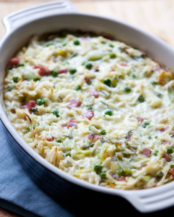 Recipe: Creamy Baked Orzo with Ham, Peas and Leeks | The Kitchn