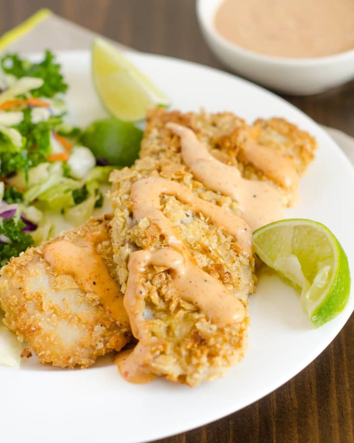 Recipe TortillaCrusted Tilapia with Sriracha Mayo The Kitchn