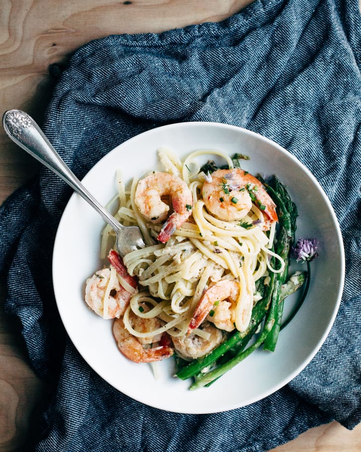 Recipe Creamy Asparagus And Shrimp Pasta The Kitchn