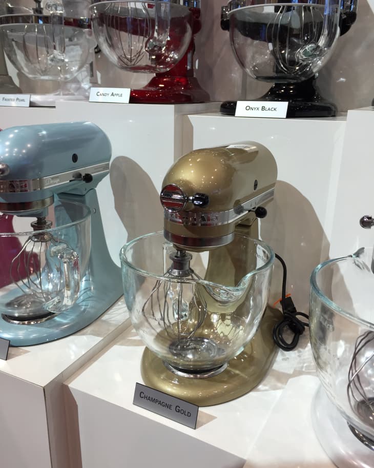 Kitchenaid white and gold appliances top