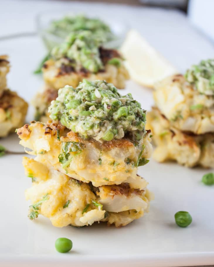 Recipe Cauliflower Fritters with Mint & Pea Spread The Kitchn