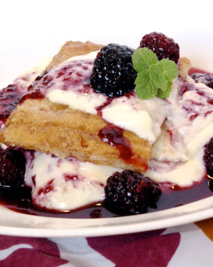Recipe Phyllo Napoleons with Blackberry Sauce and Vanilla Cream The