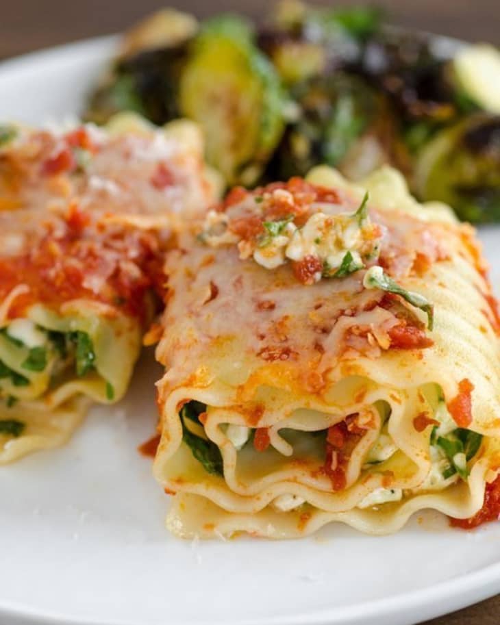 Spinach Lasagna RollUps, Crisp TunaCabbage Salad, Hasselback Potatoes