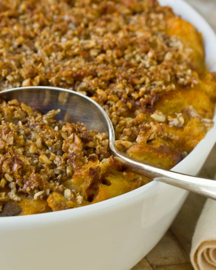 Recipe Sweet Potato Bread Pudding with Pecan Streusel & Whiskey Sauce