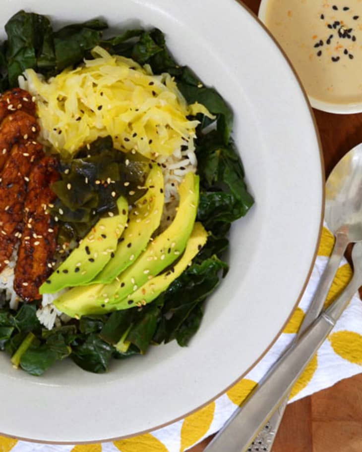 Recipe Brown Rice Bowl with MapleGlazed Tempeh & TahiniMiso Dressing