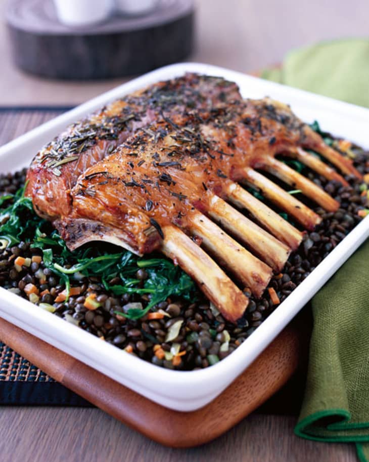 Recipe: Mini Rack of Lamb with Nutty Beluga Lentils and Sautéed Garlic ...