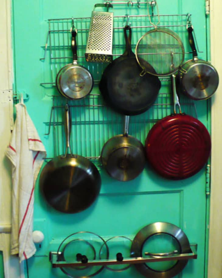 DIY Over-the-Door Pot Rack with Lid Holder | The Kitchn