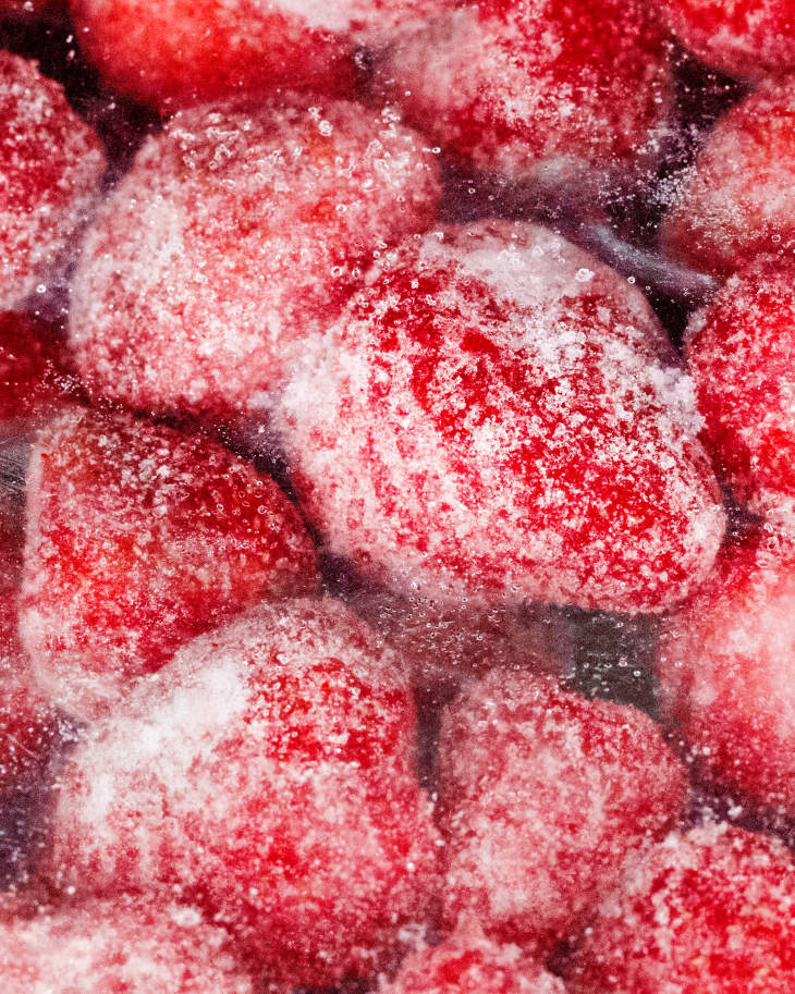 Frozen strawberries in plastic pack