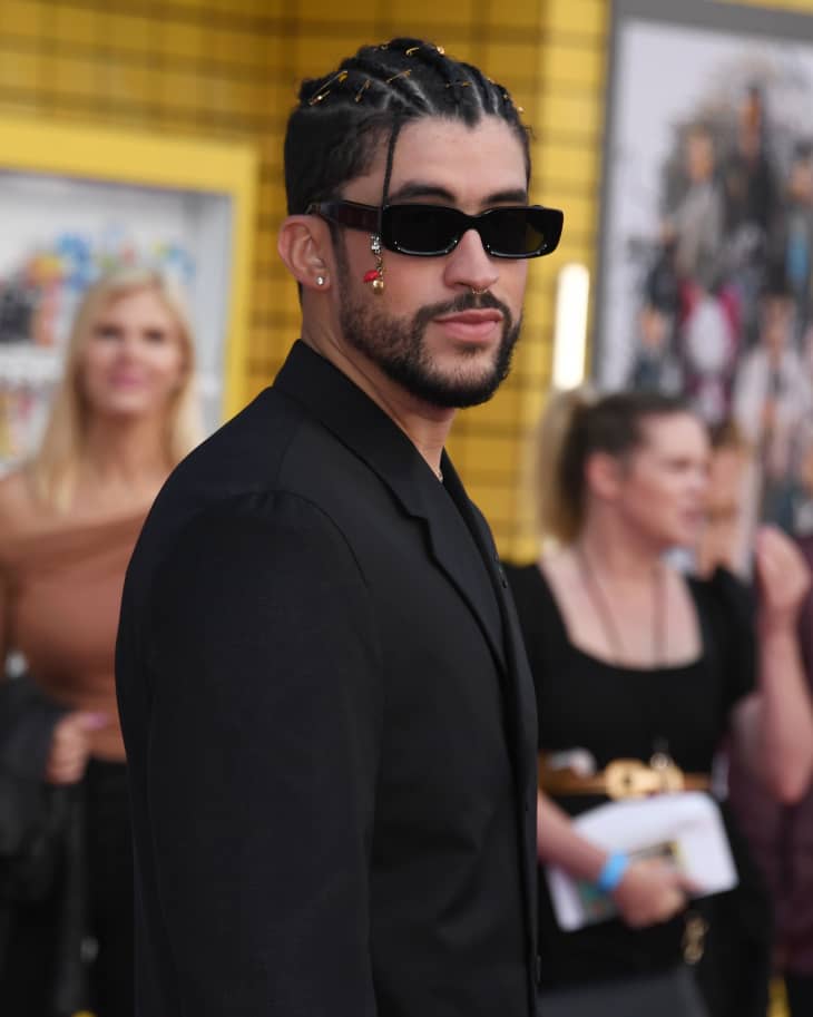 A photo of pop entertainer/musician/singer Bad Bunny at a movie premiere in Los Angeles