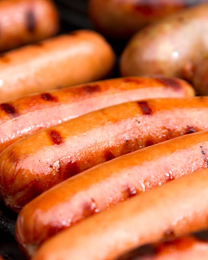Close up of grilled hotdogs on grill