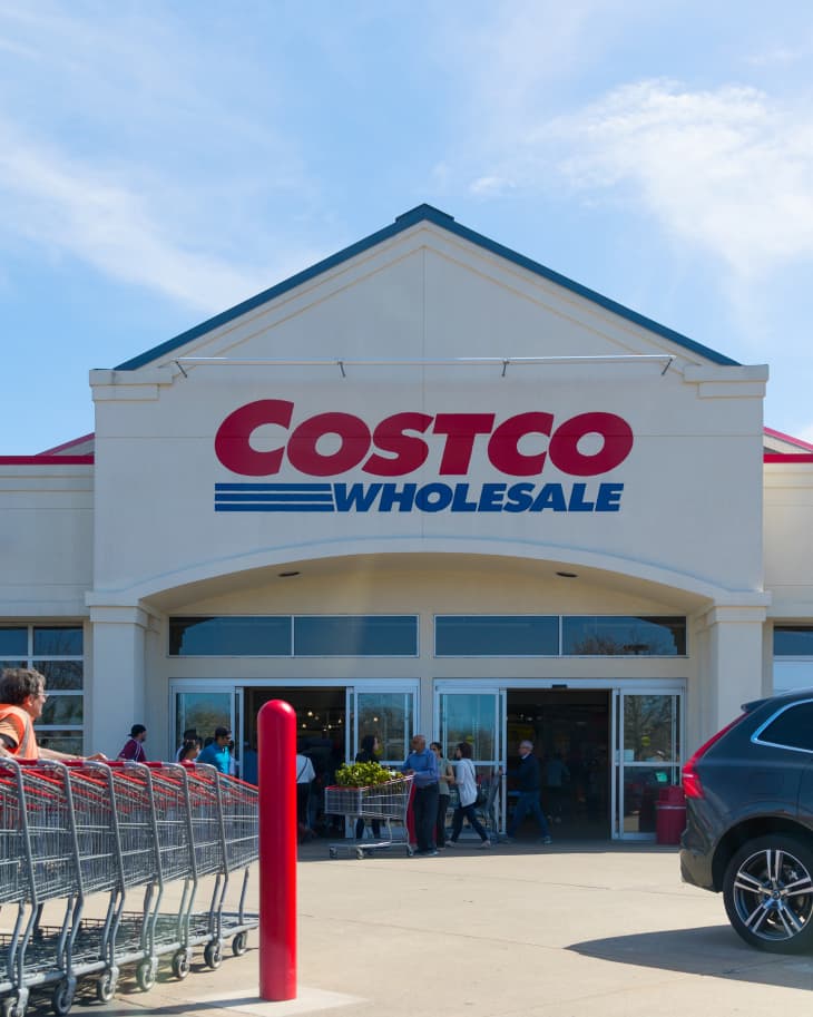 Costco storefront and parking lot with shopping carts