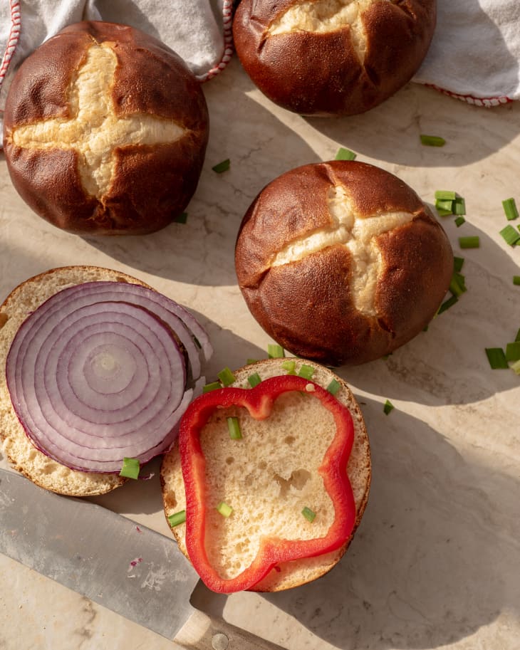 Pretzel bread slider rolls for mini slider sandwiches
