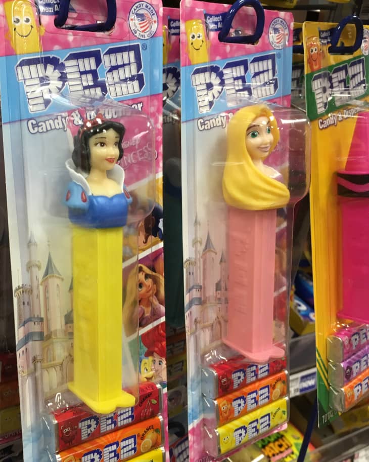 Pez dispensers famous for powdery square shaped candies and their famous dispensers with popular personas like Super Mario, Snow White or Sleeping Beauty