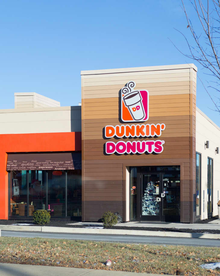 Dunkin' Donuts sign. Dunkin' Donuts is an American global doughnut company and coffeehouse chain.