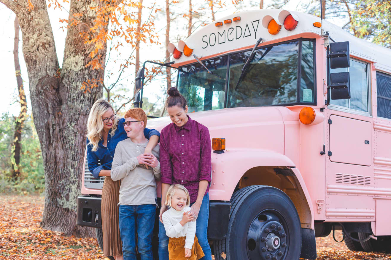 Two Kids, A Hot Pink Skoolie, 170 Square Feet, and a Ton of Adventure