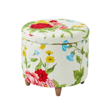 The Pioneer Woman Vintage Floral Fabric Round Storage Ottoman
