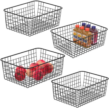 Set of 3 Wire Baskets for Storage Wall Mount - Stackable Wire Baskets for Organizing, Hanging Wire Basket for Living Room, Bathroom, Kitchen, Pantry