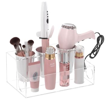 Hair Tool Organizer, Acrylic Hair Styling Tools and Blow Dryer Holder with  Drawer for Bathroom Vanity Countertop (Clear)