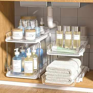 Delamu Multi-Purpose Bathroom Under Sink Organizers at Amazon