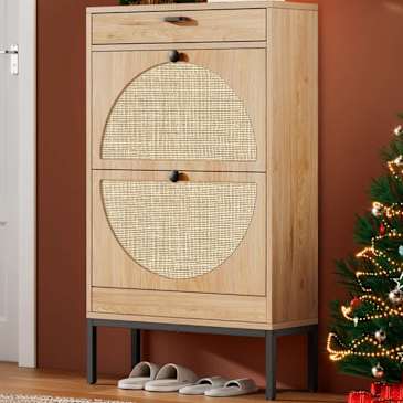 Cerina Boho Natural Rattan Shoe Storage Cabinet