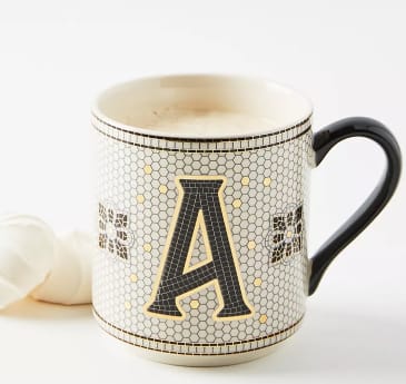 Anthropologie Bistro Tile Monogram Mug