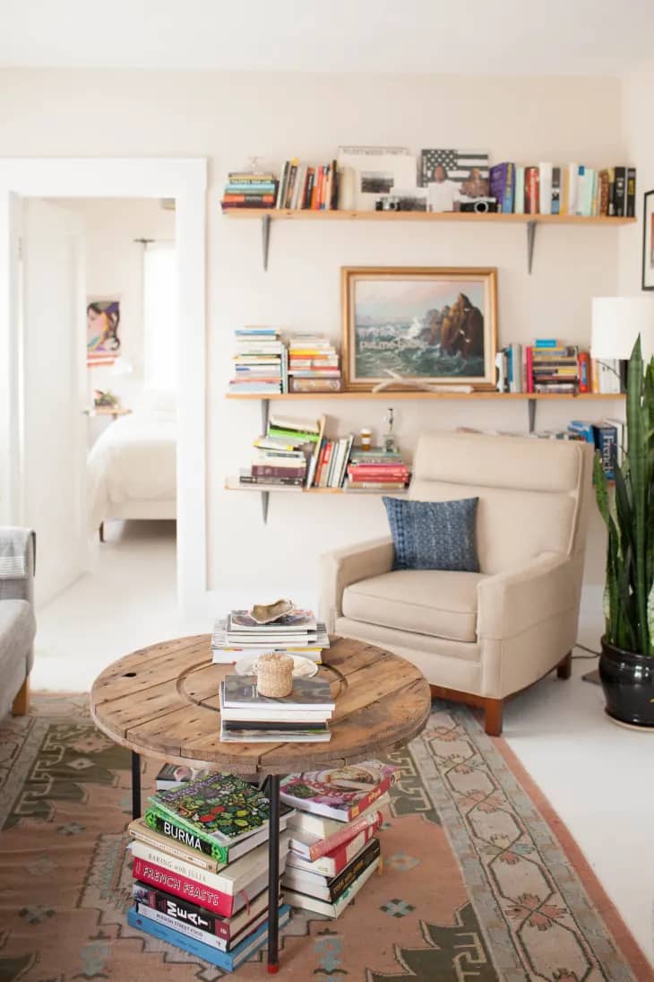 beige painted wall with a beige armchair