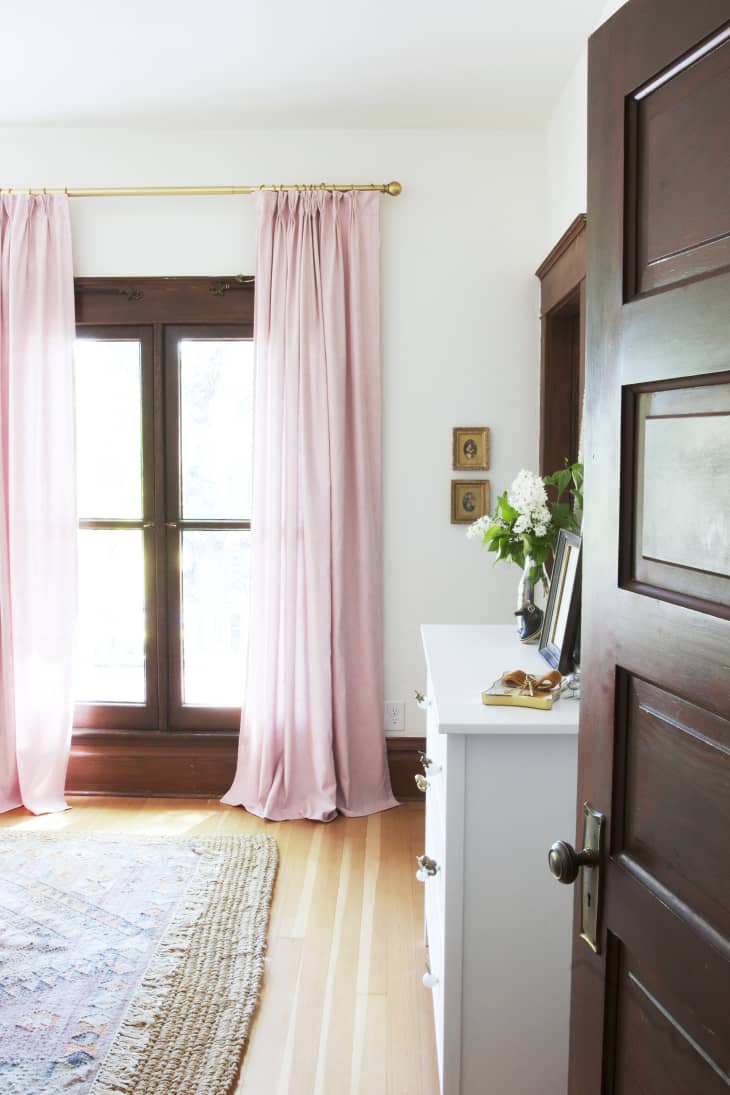 Pink pleated IKEA curtains