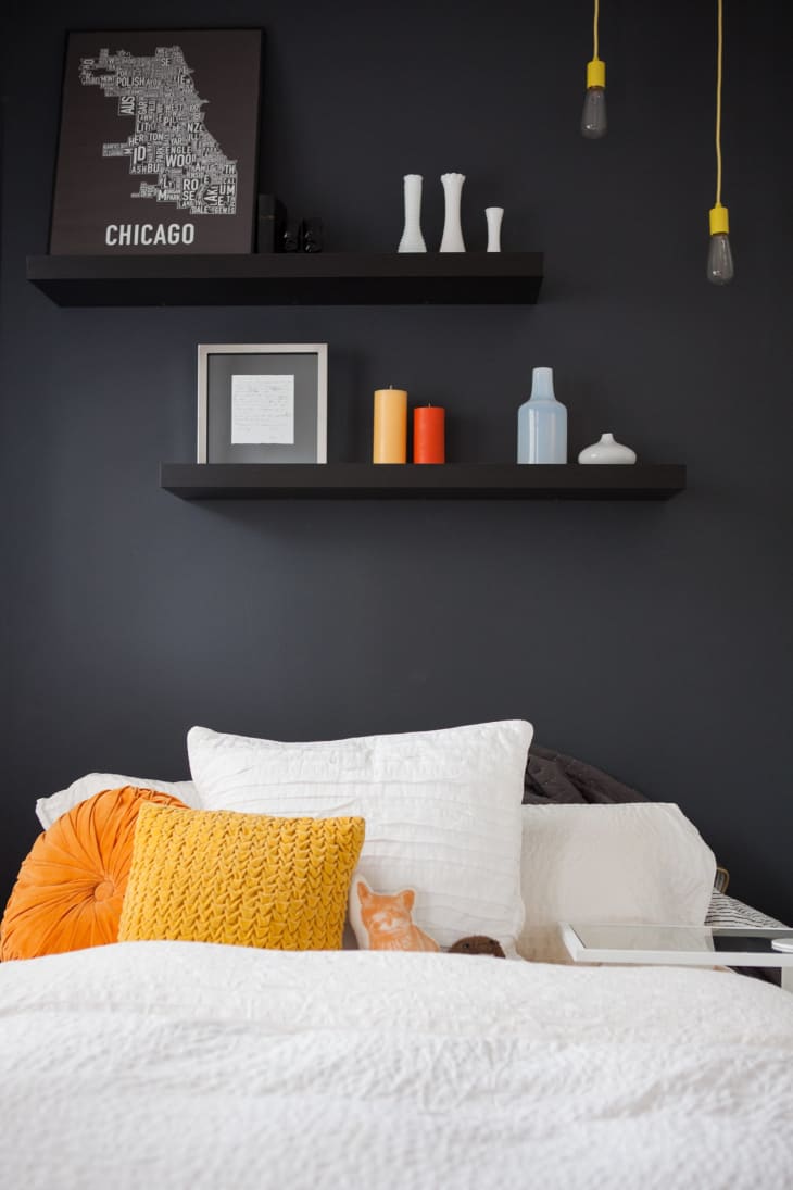 Black grey outlet and blue bedroom