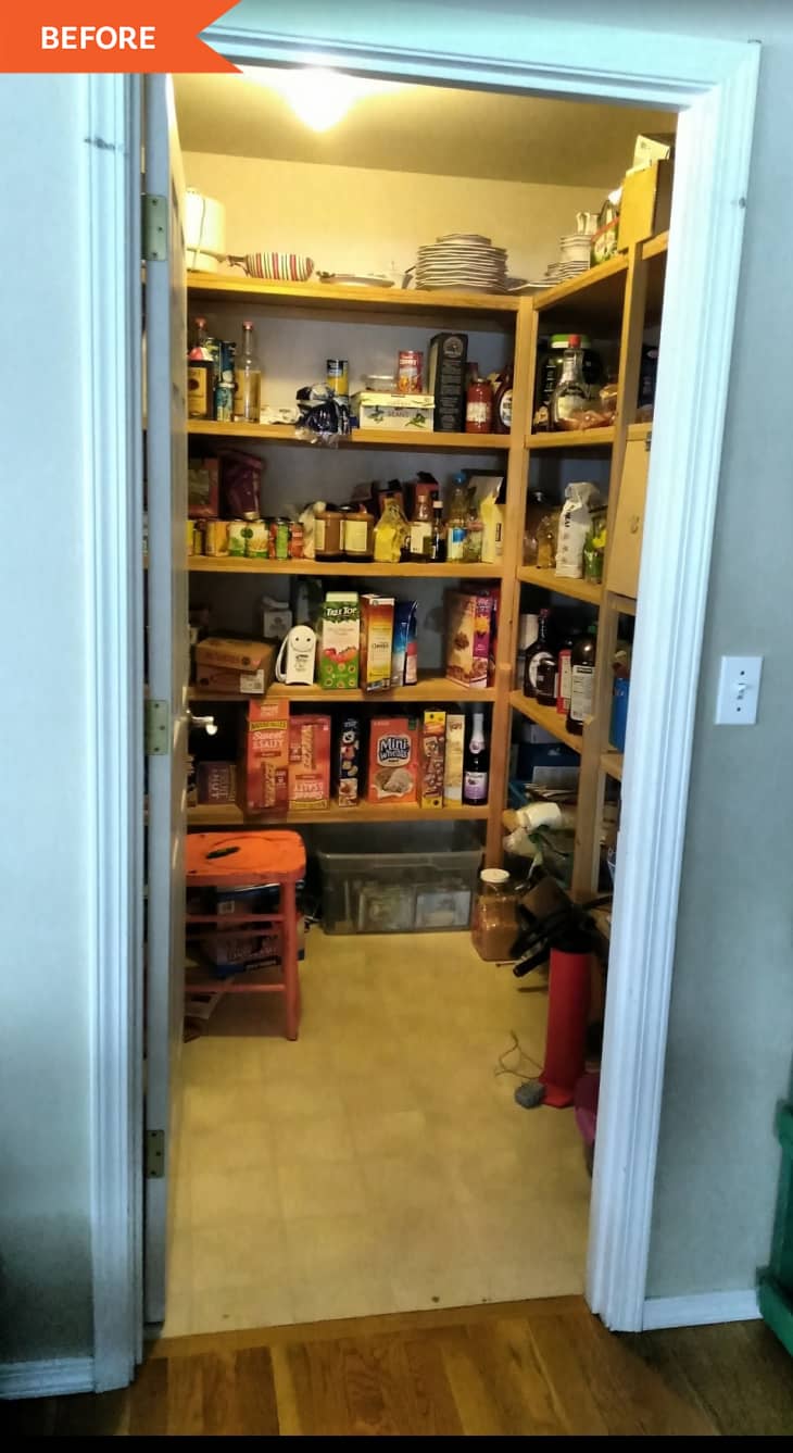 Before: entry to pantry with shelves