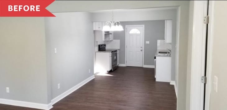 empty dining room grey walls