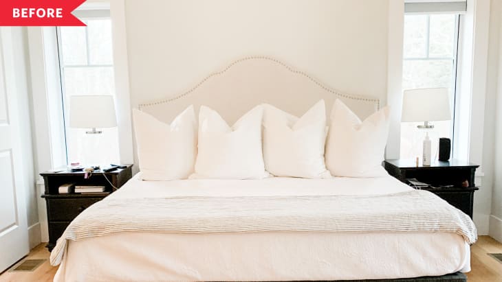 Before: bedroom with white walls and white bed