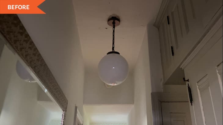 Before: white ceiling with round hanging light