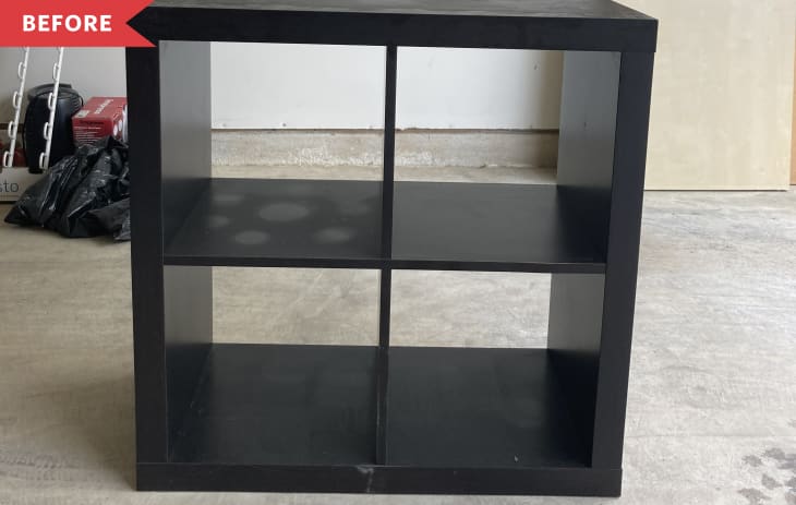 Before: IKEA four-cube KALLAX unit in black