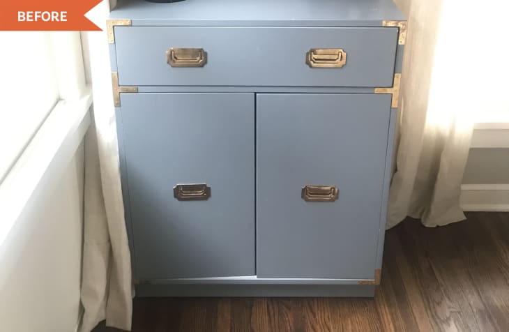 Before: Clue cabinet with brass pulls