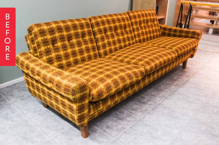 A Plaid Sofa Gets a Sleek, Affordable Makeover
