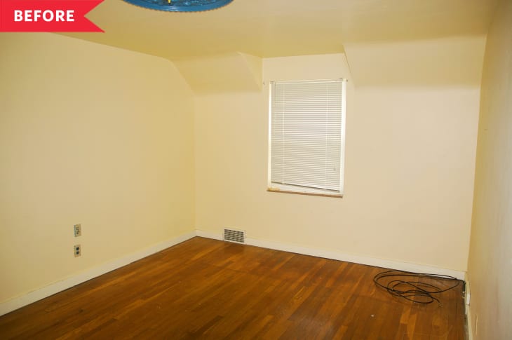 Before: Empty room with hardwood floors and off-white walls
