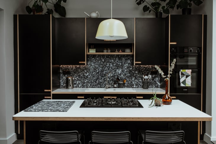 a Scandi-inspired moody black and white kitchen