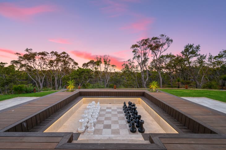 Giant chess setup in backyard