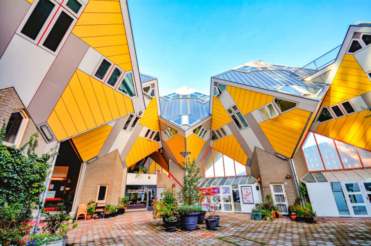 Cube houses or Kubuswoningen in Dutch are a set of innovative houses designed by architect Piet Blom and built in Rotterdam, the Netherlands.