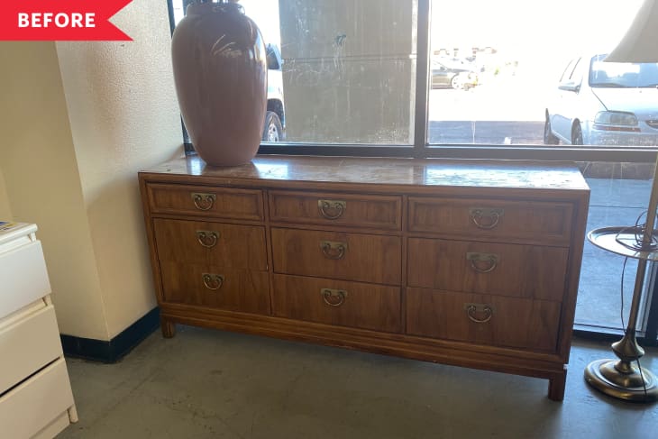 before image of dresser with flag in top left corner