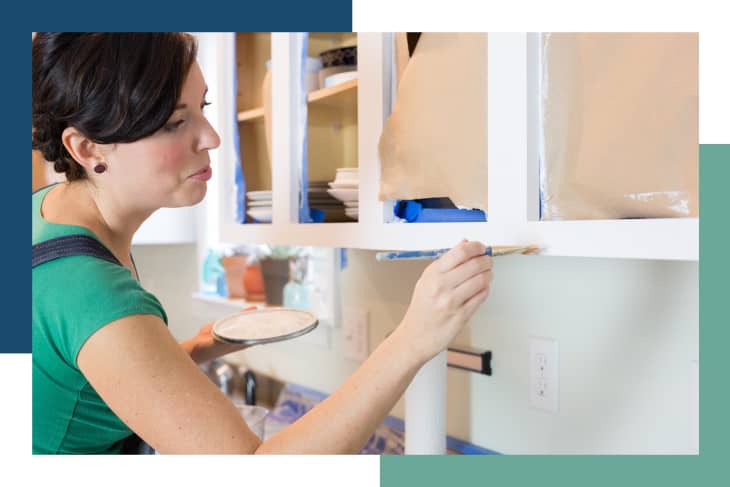 Woman painting cabinets