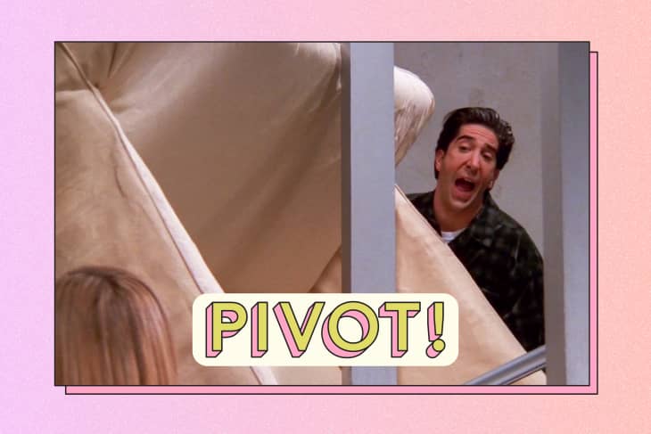 Graphic of friends TV show and the pivot scene