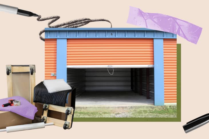 Collage of a storage units and boxes