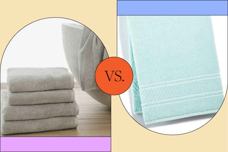 graphic showing side by side photos of Cozy earth bath towels and a Martha Stewart Collection bath towel